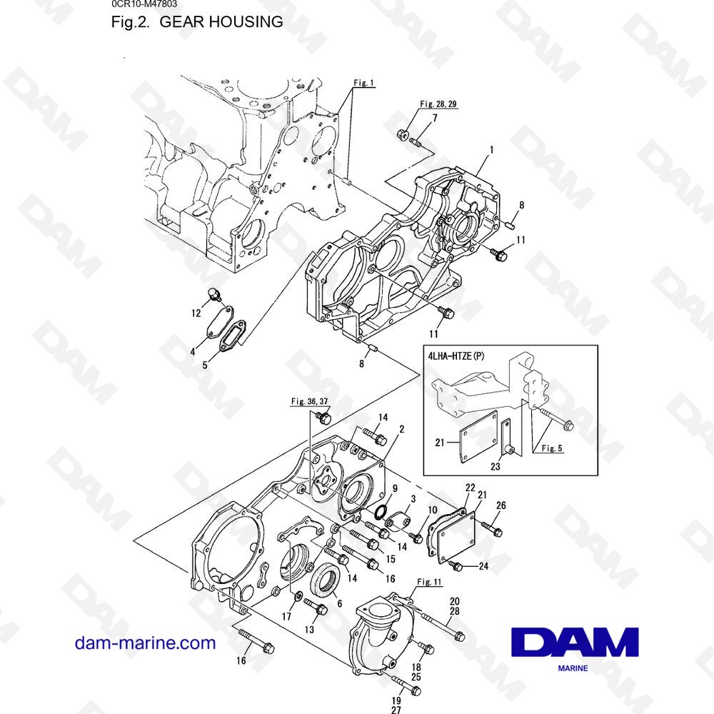 Parts and exploded views for Yanmar 4LHADTE engine